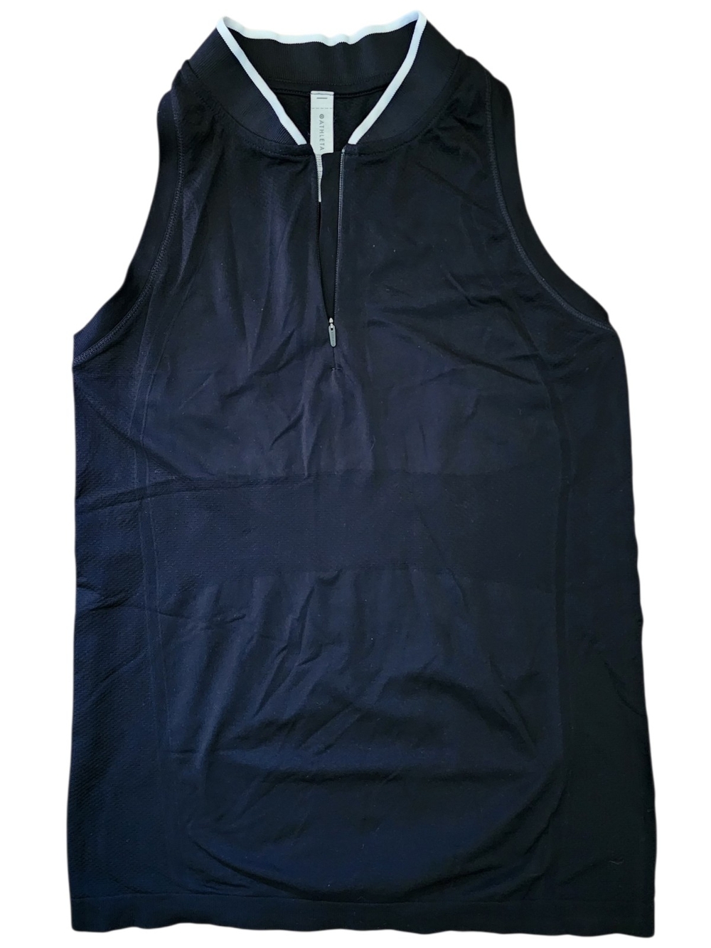 ATHLETA Black 1/4 Zip-Front Women's Athletic Tank with White Trim Lightweight